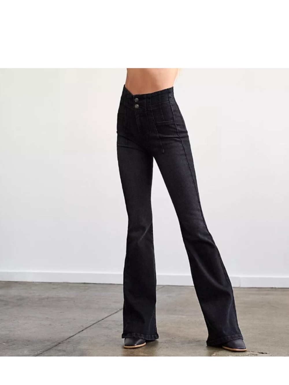 Free People We The Free Jayde High Rise Flare Jeans in Onyx Black Size 25